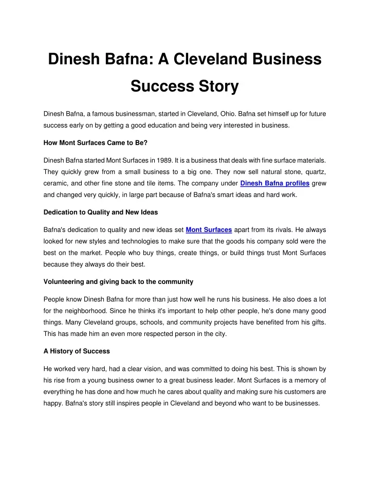 PPT - Dinesh Bafna A Cleveland Business Success Story PowerPoint Presentation - ID:13342058